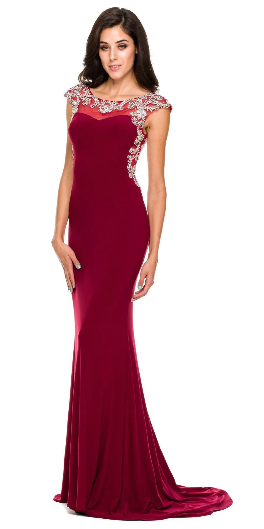 Juliet 597 Floor Length Formal Gown ITY Cap Sleeve Rhinestones