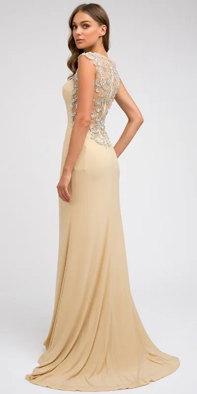 Juliet 597 Floor Length Formal Gown ITY Cap Sleeve Rhinestones