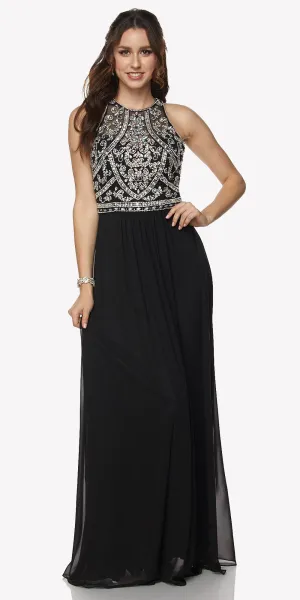 Juliet 609 A Line Chiffon Floor Length Gown Cut Out Back