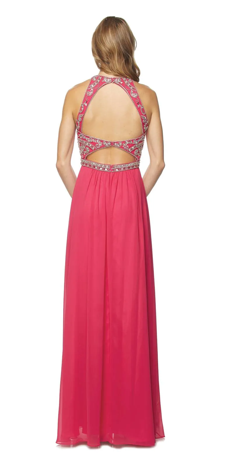 Juliet 609 A Line Chiffon Floor Length Gown Cut Out Back