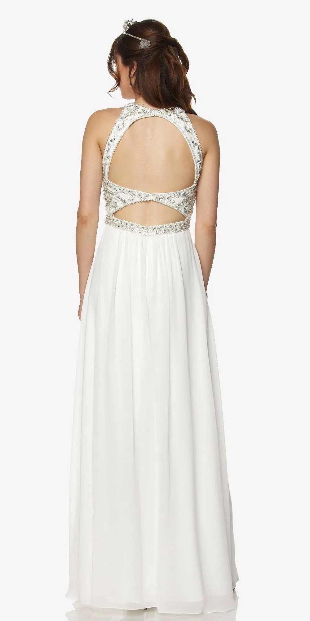 Juliet 609 A Line Chiffon Floor Length Gown Cut Out Back