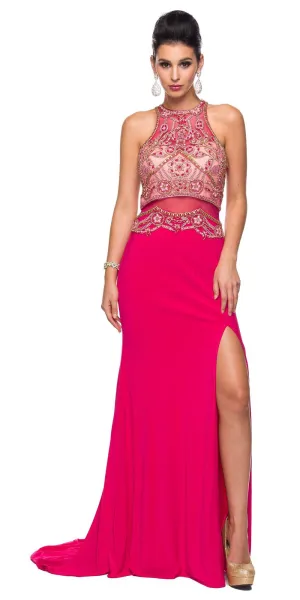 Juliet 617 Embellished Bodice Sheer Midriff Evening Gown