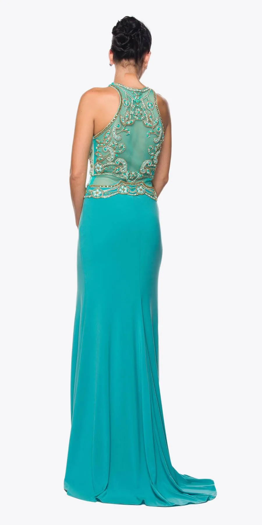 Juliet 617 Embellished Bodice Sheer Midriff Evening Gown