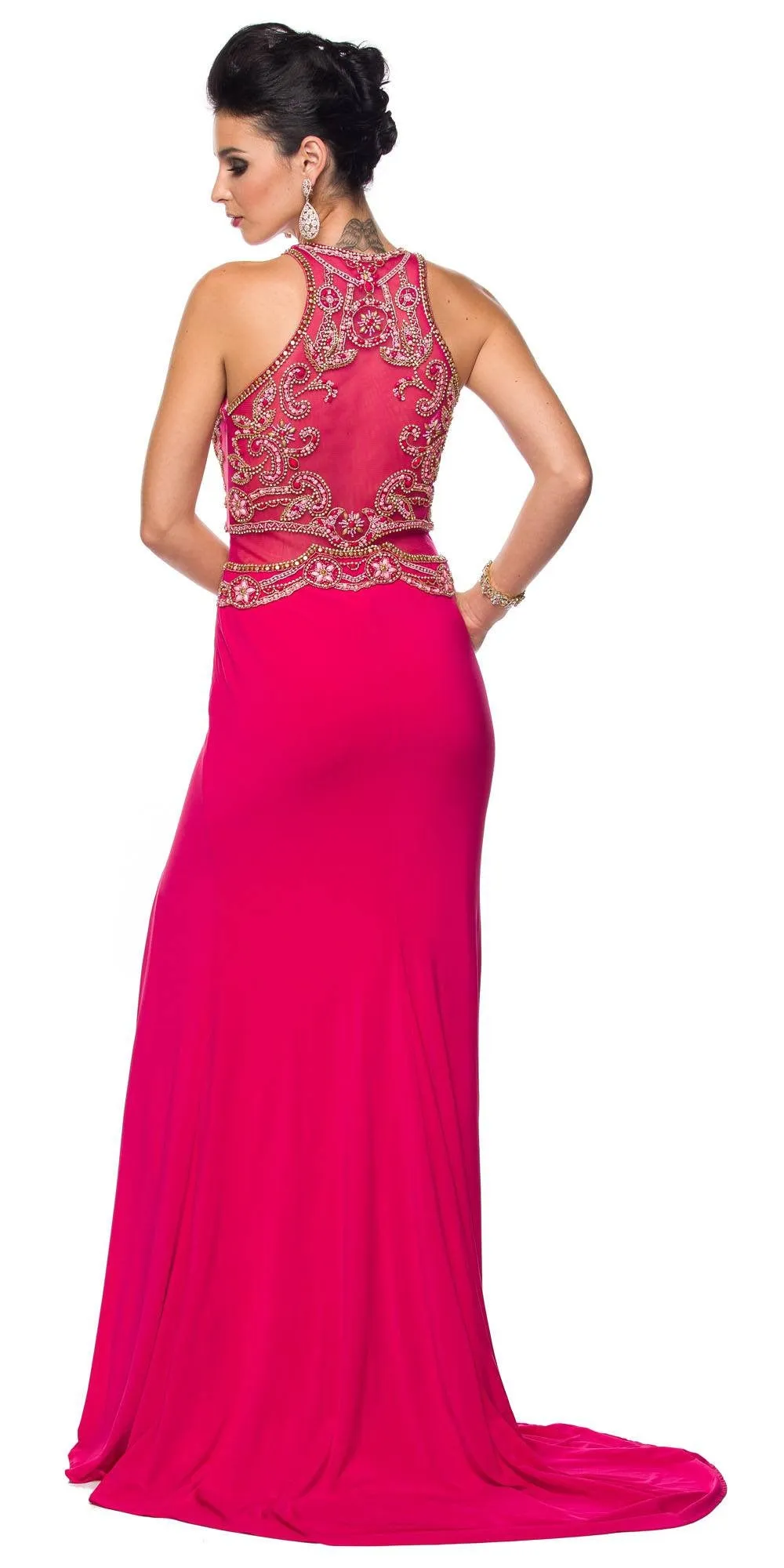 Juliet 617 Embellished Bodice Sheer Midriff Evening Gown