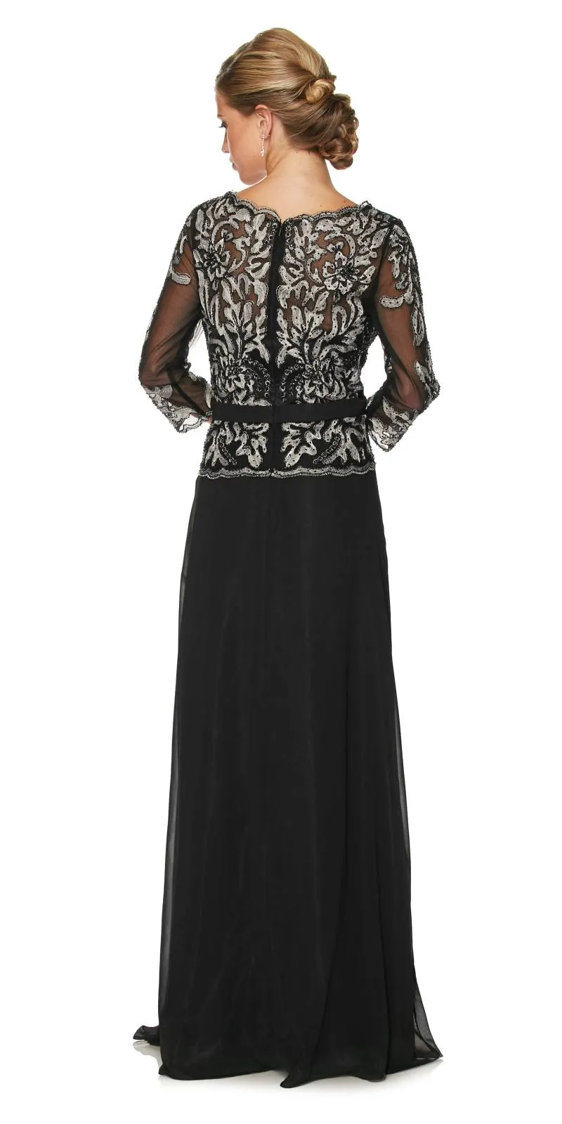 Juliet 634 Quarter Sleeve Formal Dress with Lace Applique Bodice