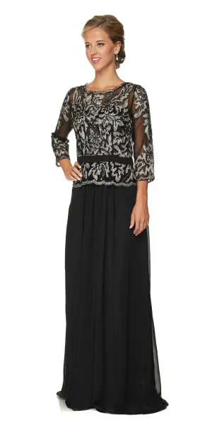 Juliet 634 Quarter Sleeve Formal Dress with Lace Applique Bodice