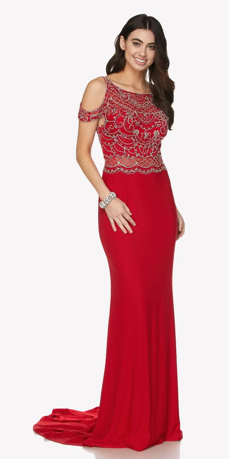 Juliet 660 Cold Shoulder Gown with V-Shape Open Back and Train