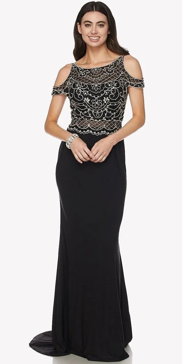 Juliet 660 Cold Shoulder Gown with V-Shape Open Back and Train