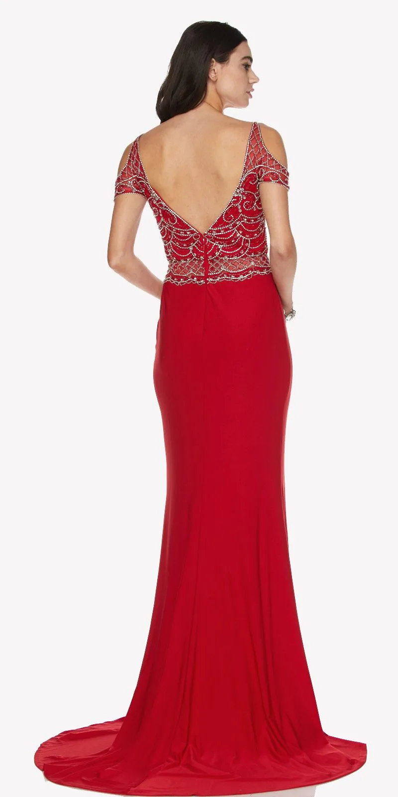 Juliet 660 Cold Shoulder Gown with V-Shape Open Back and Train