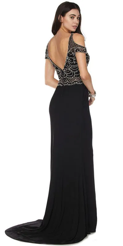 Juliet 660 Cold Shoulder Gown with V-Shape Open Back and Train