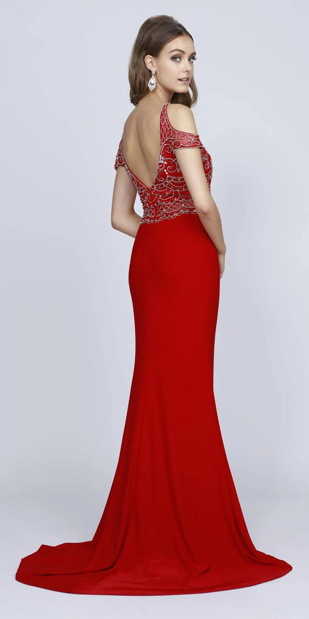 Juliet 660 Cold Shoulder Gown with V-Shape Open Back and Train