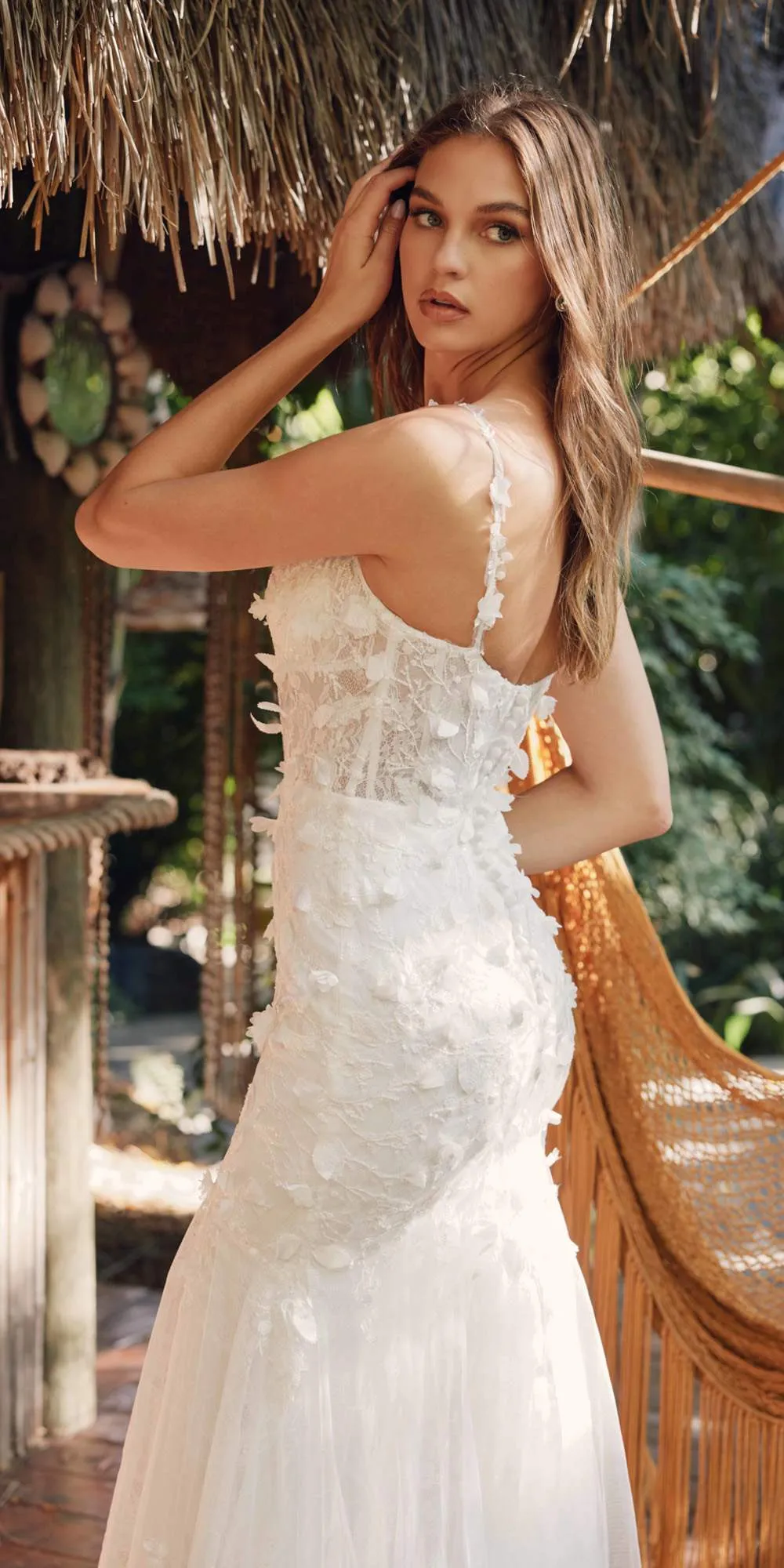 Juliet JT2475UW Long 3D Floral Applique Fitted Mermaid Gown