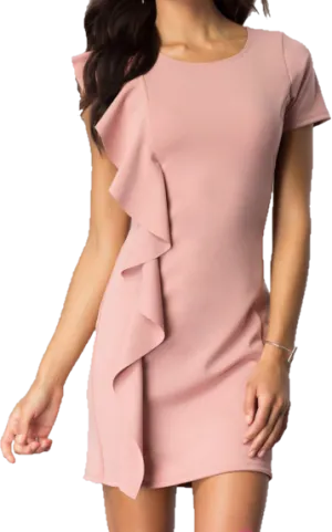 Juniors Short Sleeve Dress With Asymmetrical Ruffle