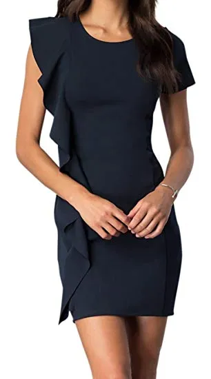 Juniors Short Sleeve Dress With Asymmetrical Ruffle