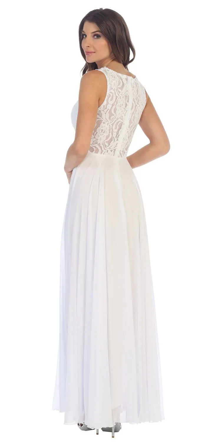Juno 1016 Sleeveless Long Formal Dress with Lace Bodice