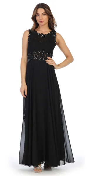 Juno 1016 Sleeveless Long Formal Dress with Lace Bodice