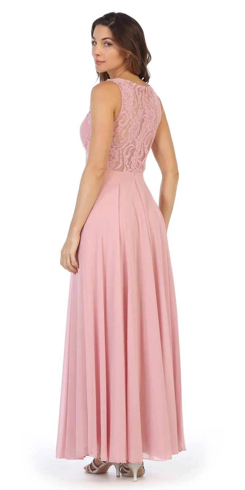 Juno 1016 Sleeveless Long Formal Dress with Lace Bodice