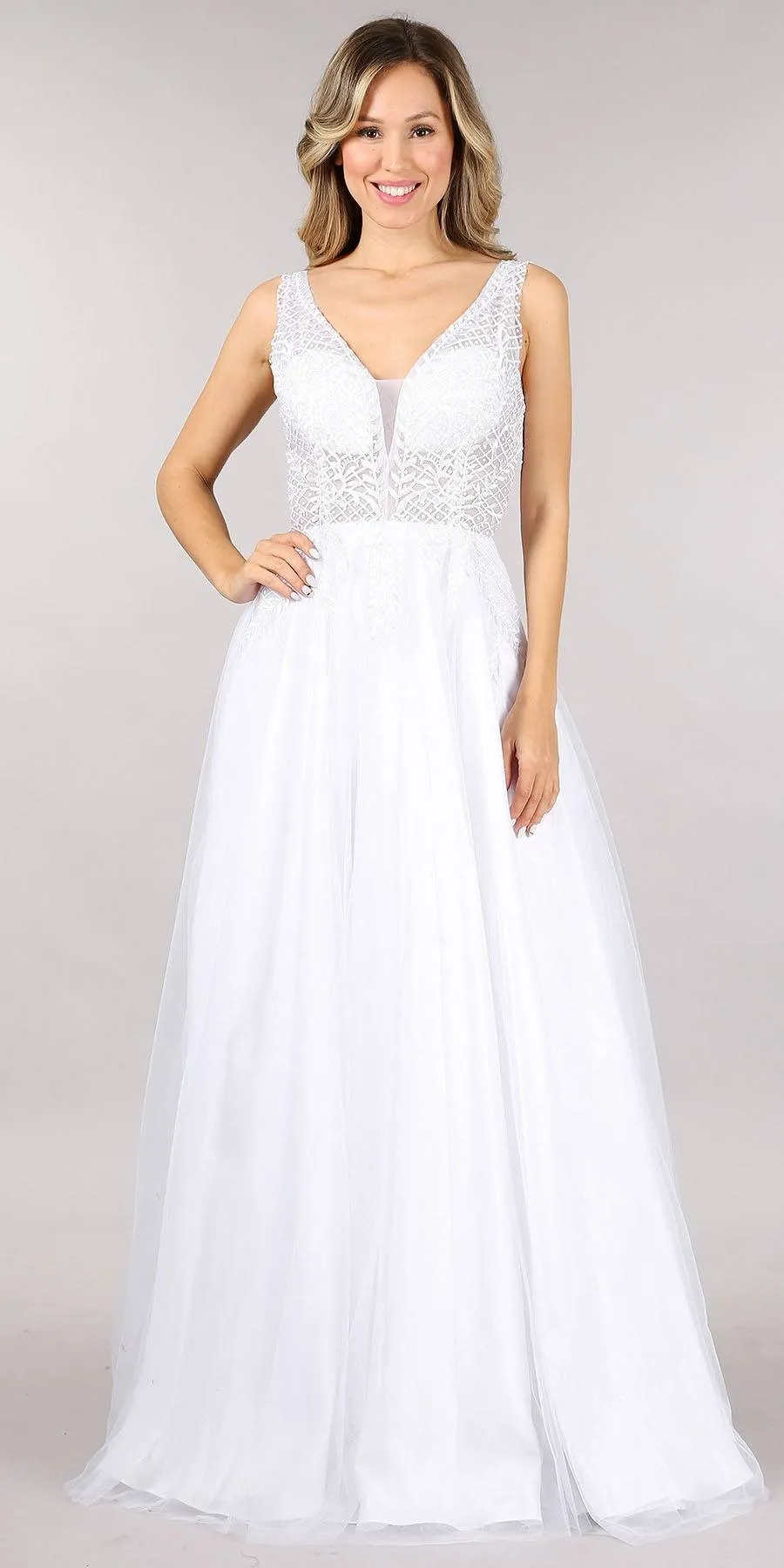 Juno 933 Embroidered Long Prom Dress V-Neck and Back