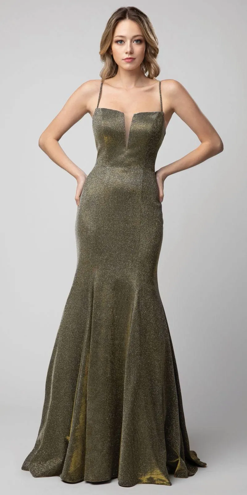 Juno 949 Metallic Long Prom Dress Lace-Up Back
