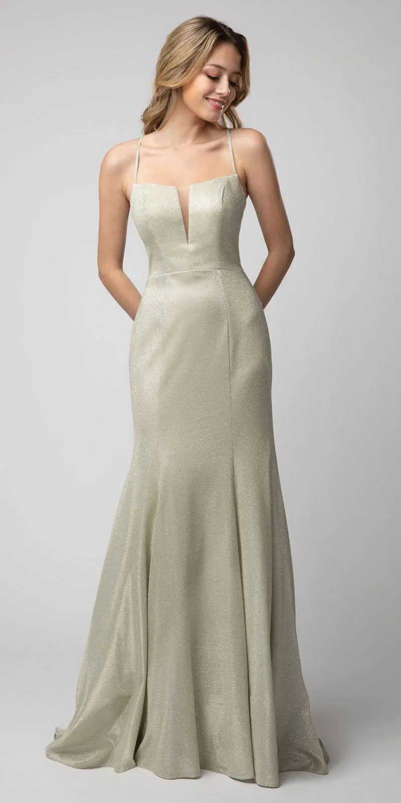 Juno 949 Metallic Long Prom Dress Lace-Up Back