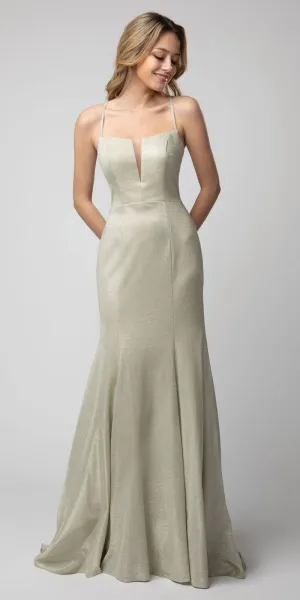 Juno 949 Metallic Long Prom Dress Lace-Up Back