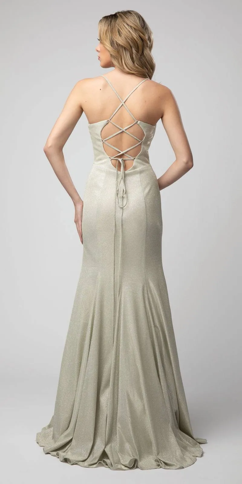 Juno 949 Metallic Long Prom Dress Lace-Up Back