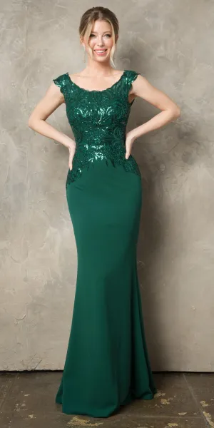 Juno 957 Floor Length Boat Neckline Fitted Evening Gown Embroidered Bodice