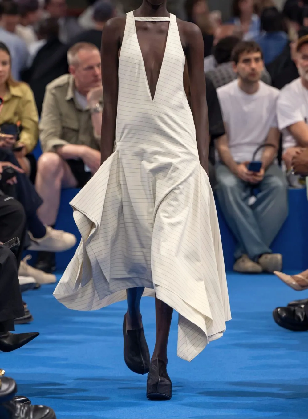 J.W. ANDERSON | Striped V-Neck Square Hem Dress