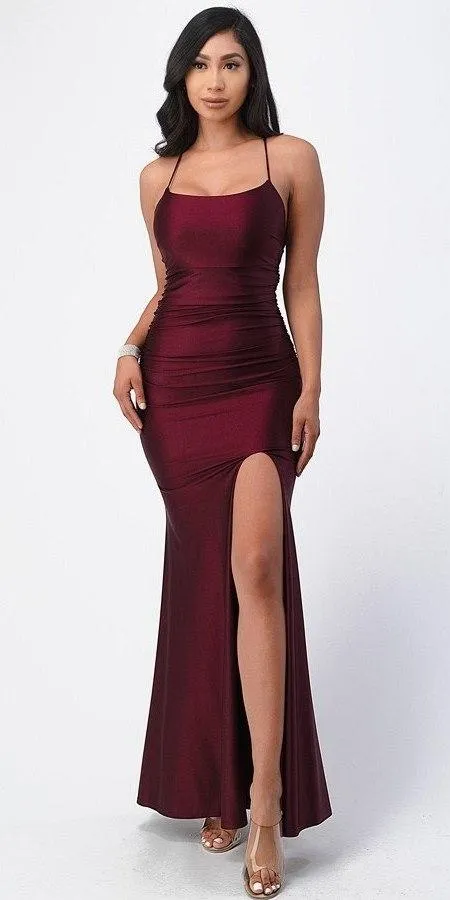 La Scala 25925 Back Lace Up Mermaid Dress Waist Shirring And Open Slit