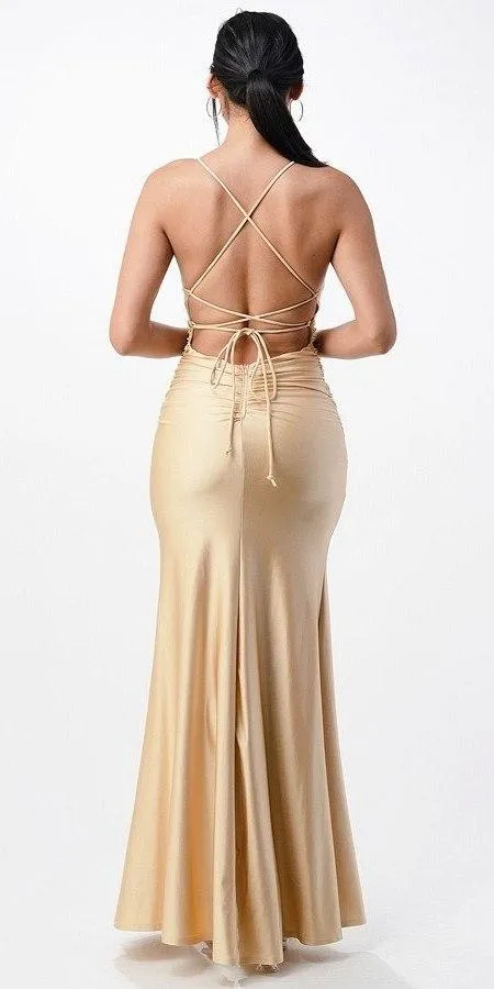 La Scala 25925 Back Lace Up Mermaid Dress Waist Shirring And Open Slit