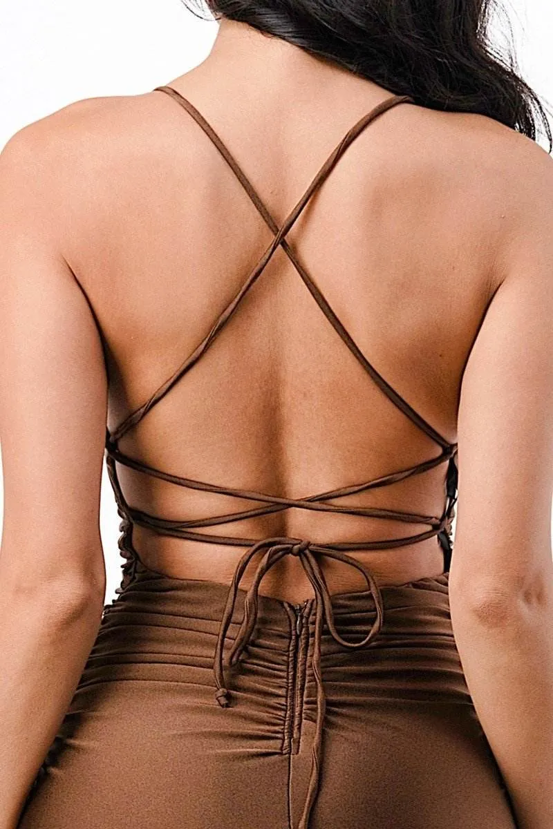 La Scala 25925 Back Lace Up Mermaid Dress Waist Shirring And Open Slit
