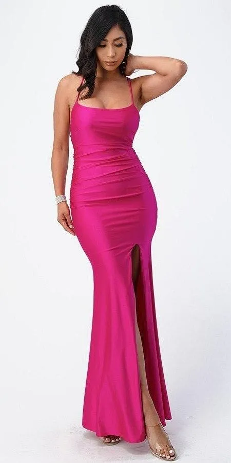 La Scala 25925 Back Lace Up Mermaid Dress Waist Shirring And Open Slit