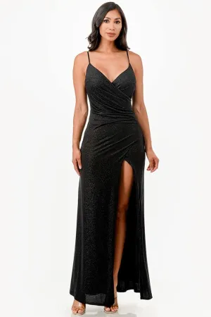 La Scala 26060 Dress Fitted Glitter Side Pleat Party Gown