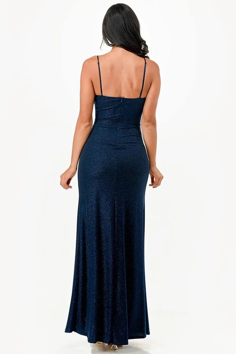 La Scala 26060 Dress Fitted Glitter Side Pleat Party Gown