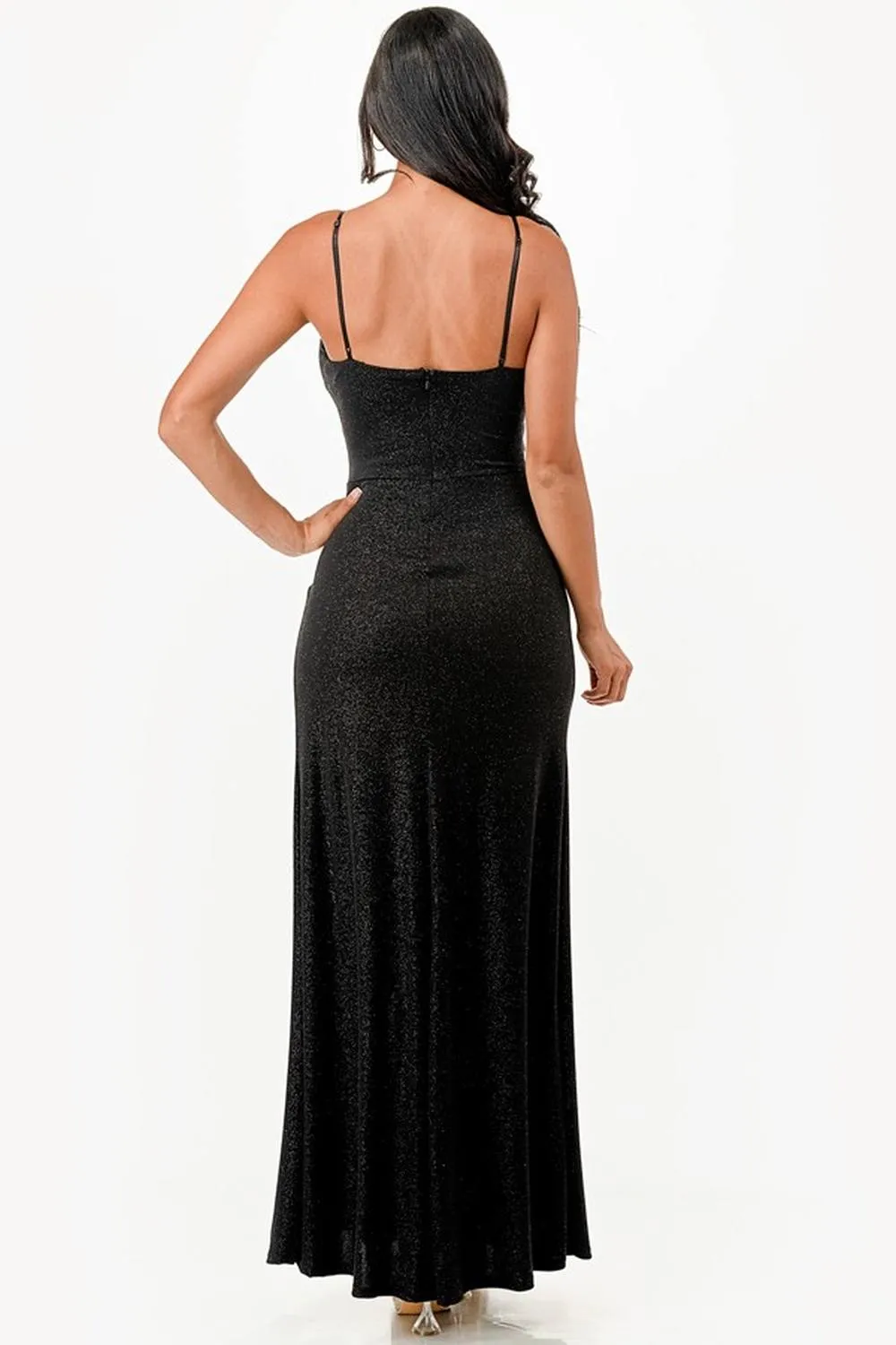 La Scala 26060 Dress Fitted Glitter Side Pleat Party Gown