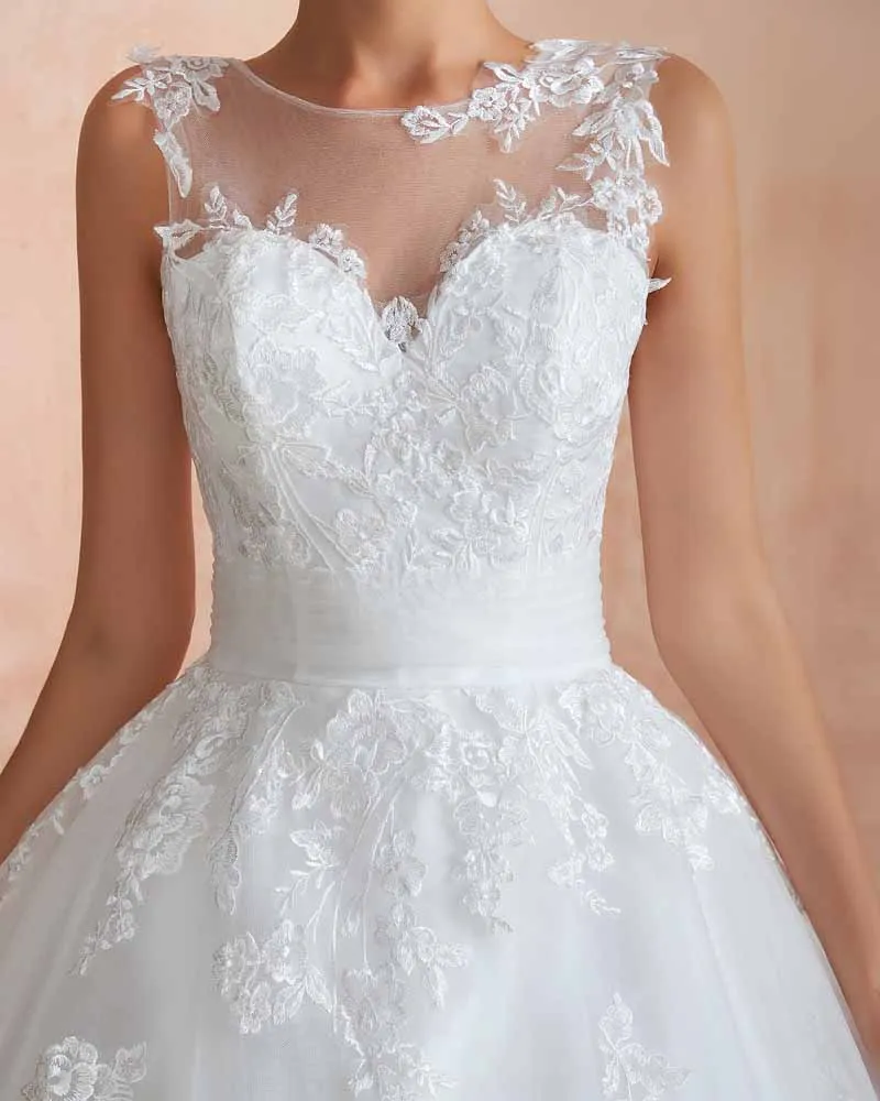Lace Ball Gown Wedding Dress with Illusion Neckline EN3415