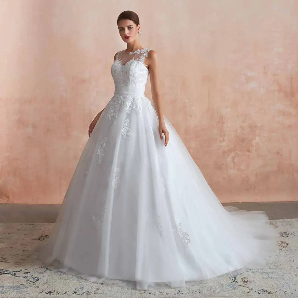 Lace Ball Gown Wedding Dress with Illusion Neckline EN3415