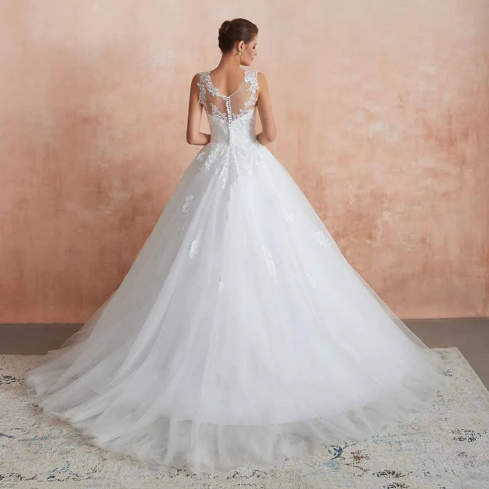 Lace Ball Gown Wedding Dress with Illusion Neckline EN3415