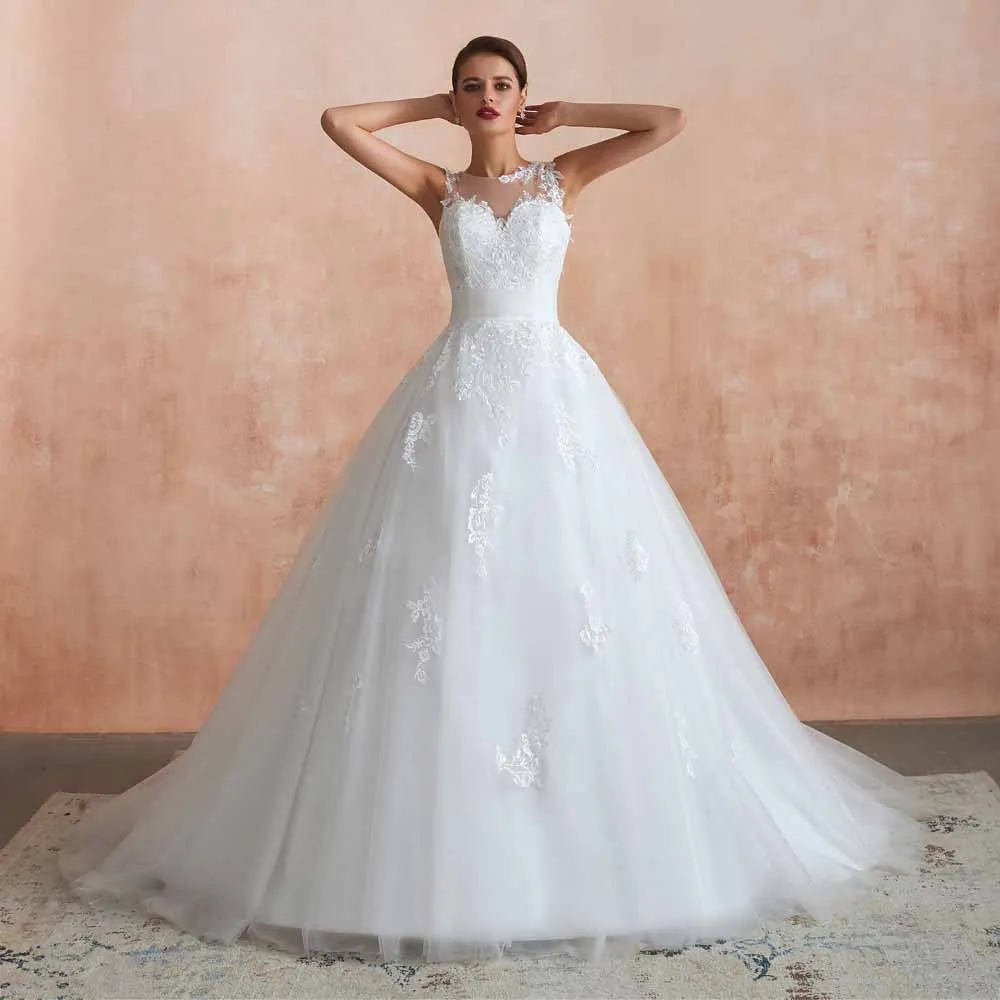 Lace Ball Gown Wedding Dress with Illusion Neckline EN3415