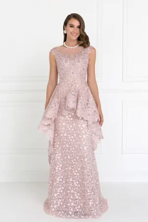 Lace Mermaid Long Dress with Sheer Back and Tulle Overlay