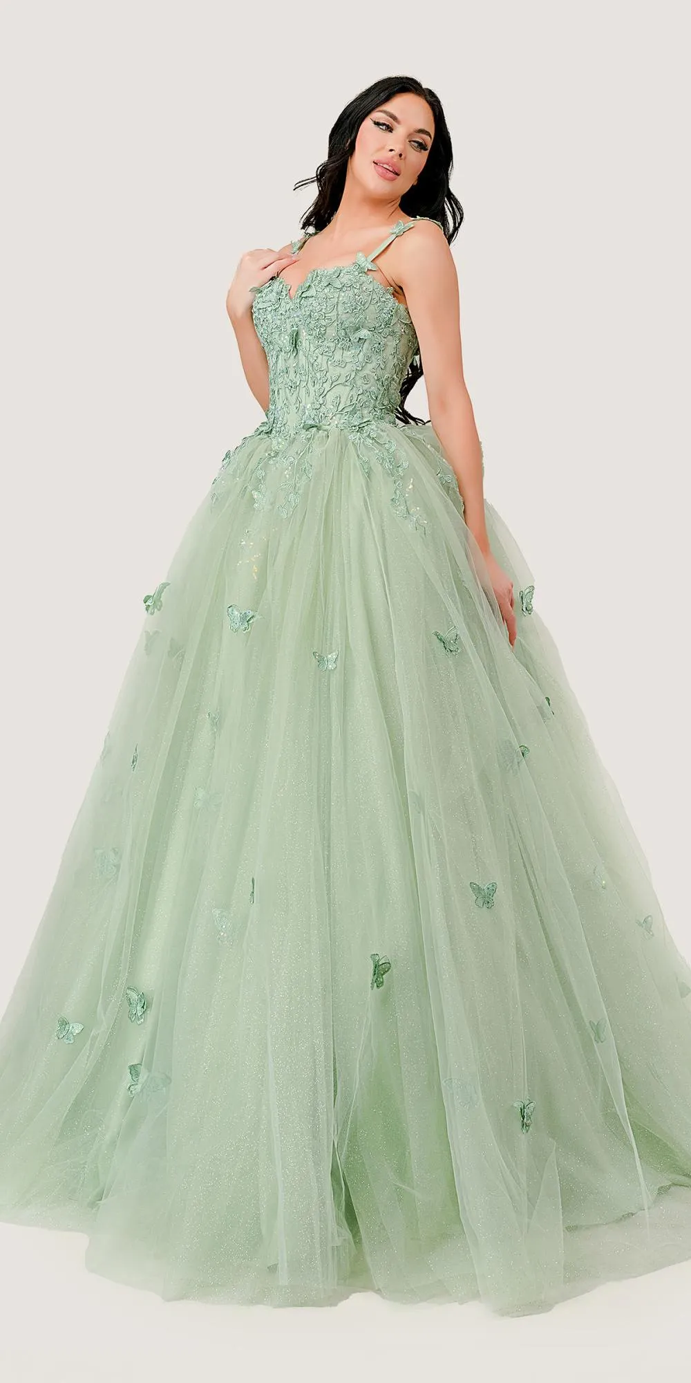 Ladivine 15718 Long Princess Layered Tulle 3D Applique Ball Gown