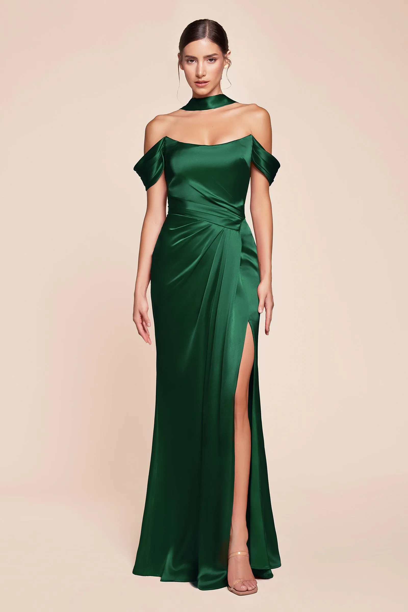 Ladivine 7452 Dress Off the Shoulder Lace Up Corset Satin Gown