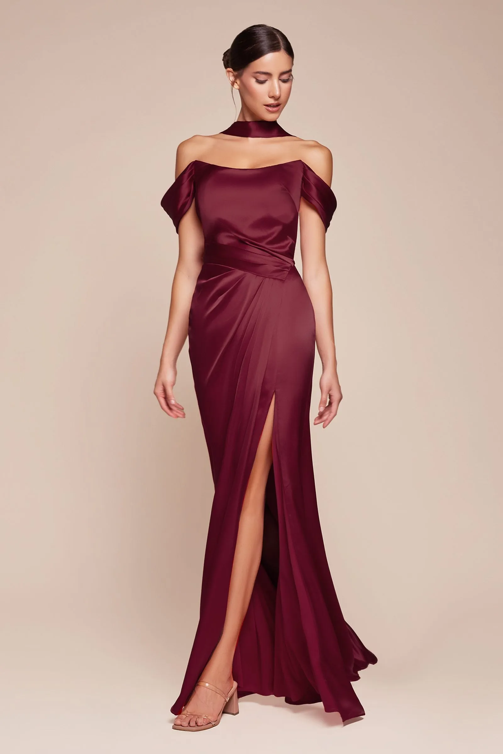Ladivine 7452 Dress Off the Shoulder Lace Up Corset Satin Gown