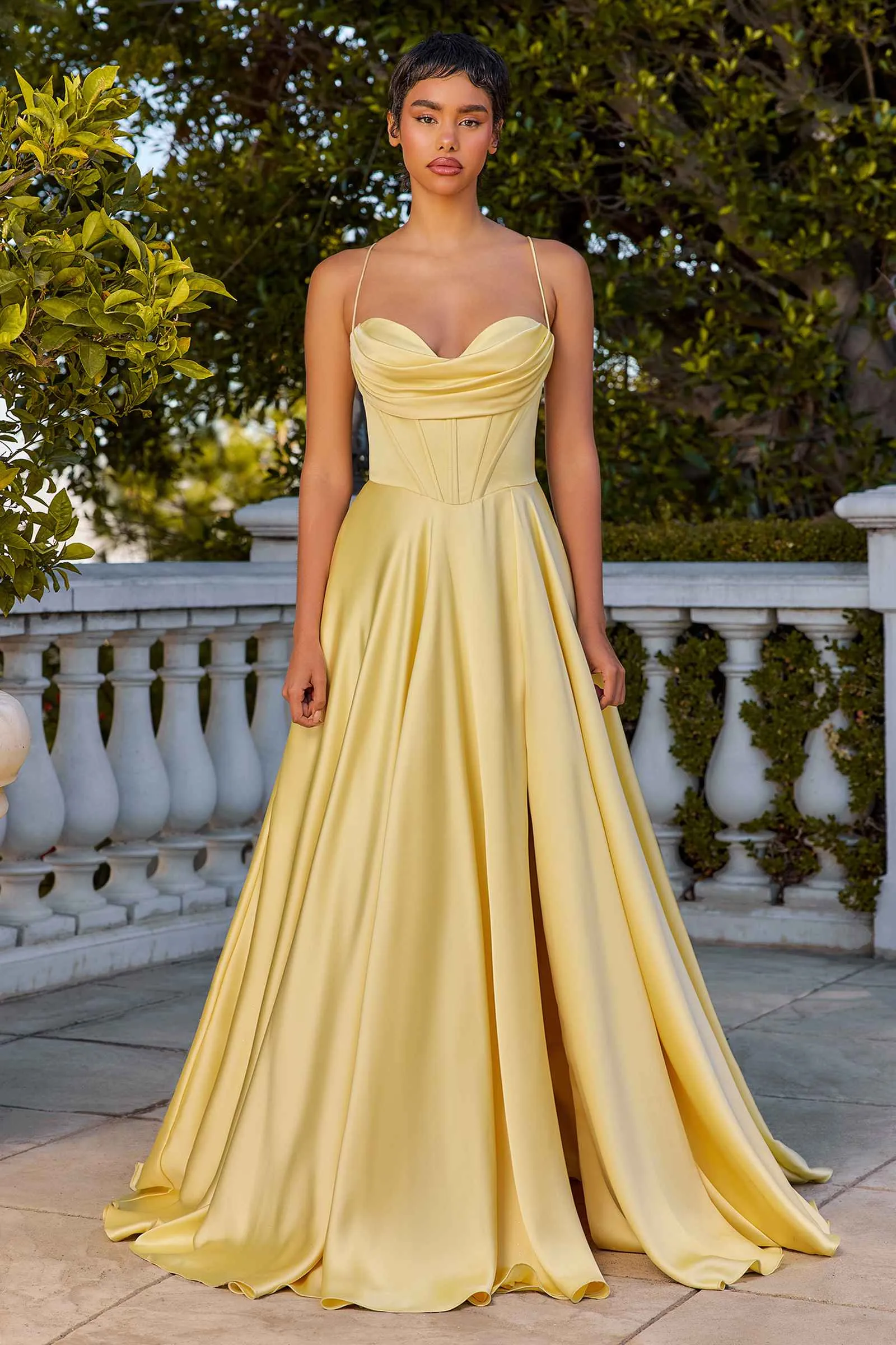 Ladivine 7481 Dress Luxe Satin A-Line Corset Gown