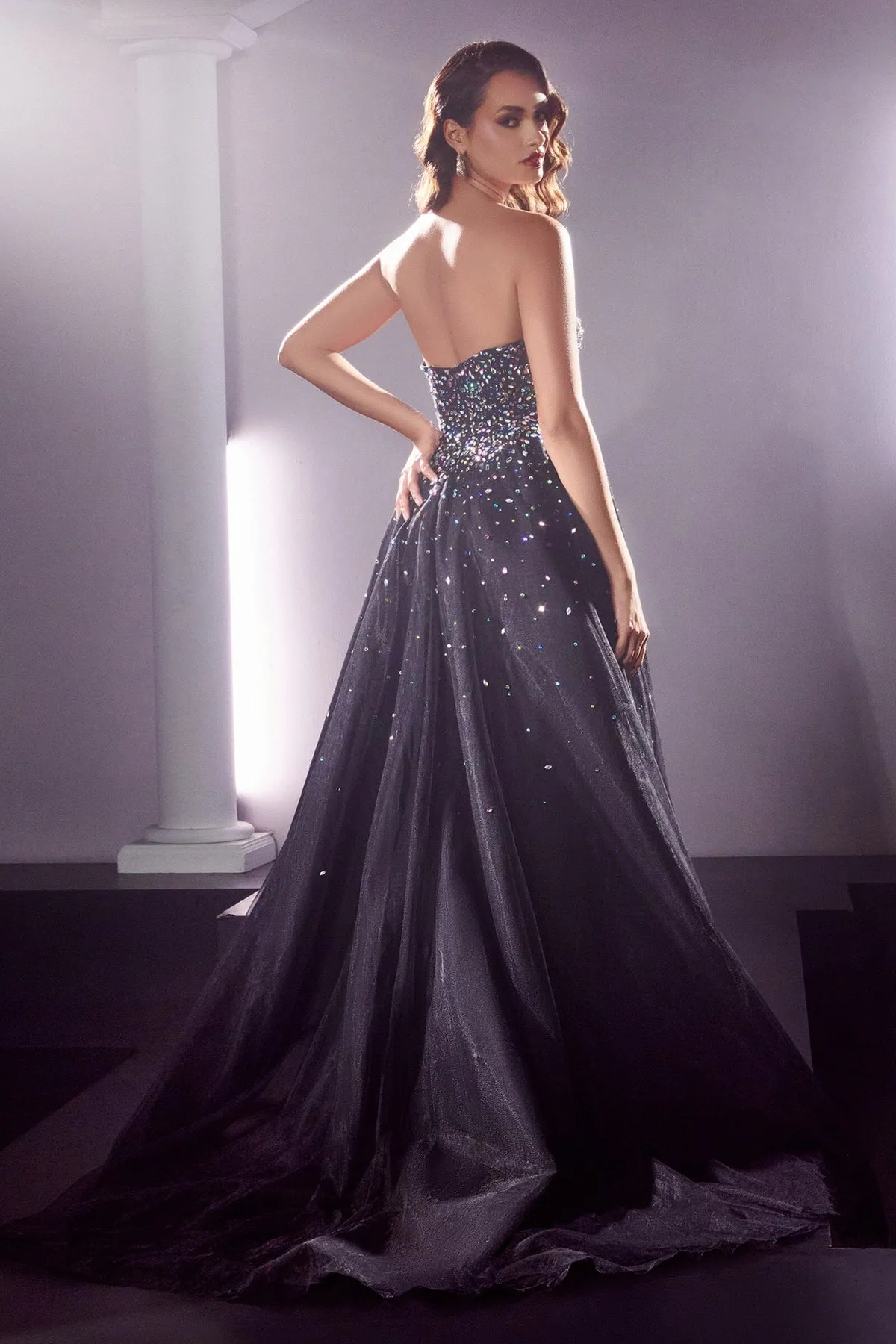 Ladivine CB114 Long Strapless Formal Gown with Jewel Accents