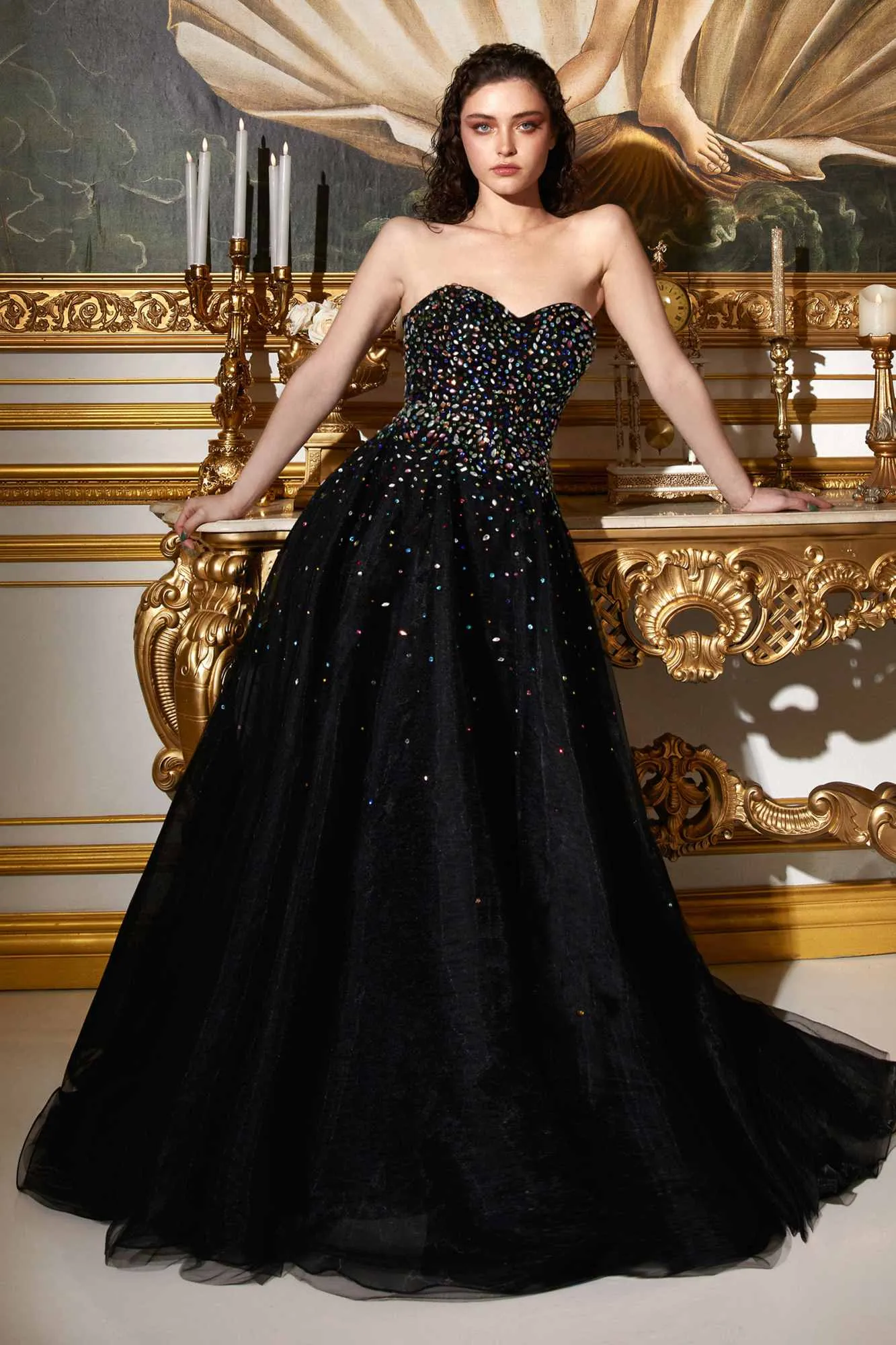 Ladivine CB114 Long Strapless Formal Gown with Jewel Accents