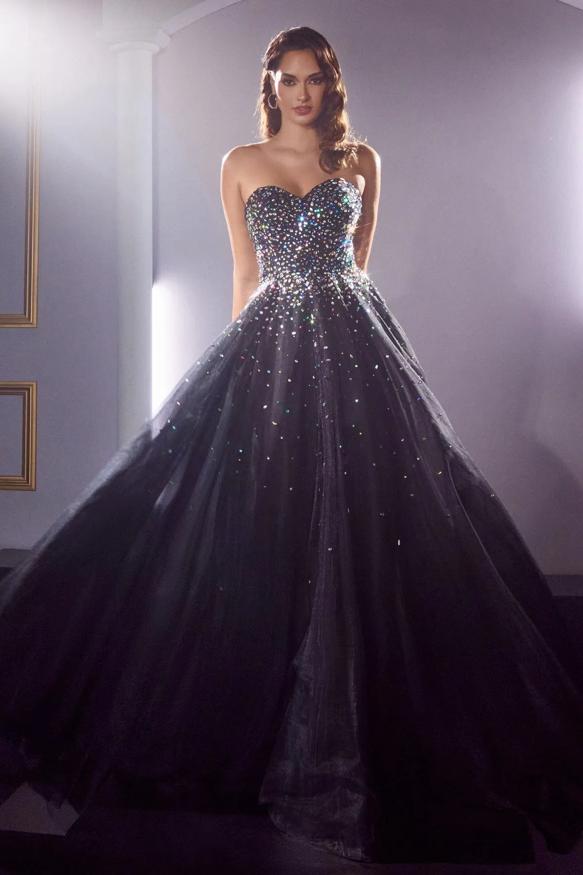 Ladivine CB114 Long Strapless Formal Gown with Jewel Accents
