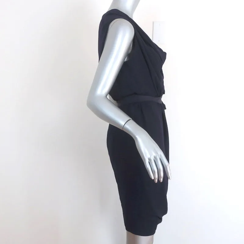 Lanvin Dress Dark Purple Draped Crepe Size 38 Sleeveless Cowl Neck