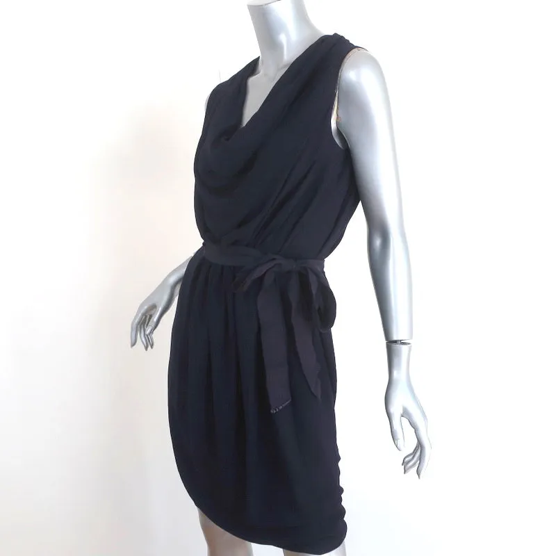 Lanvin Dress Dark Purple Draped Crepe Size 38 Sleeveless Cowl Neck