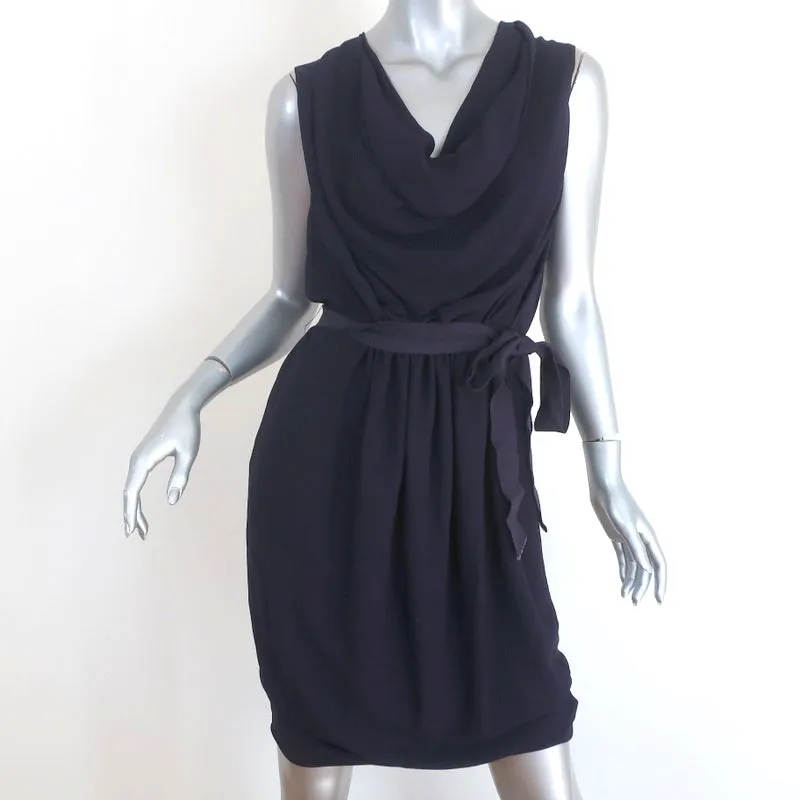 Lanvin Dress Dark Purple Draped Crepe Size 38 Sleeveless Cowl Neck